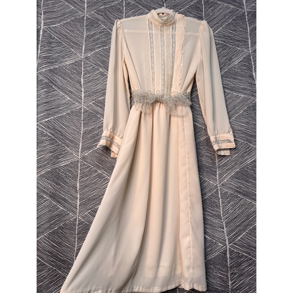 Vintage 70's Coquette Ivory lace inset Dress Sz 8